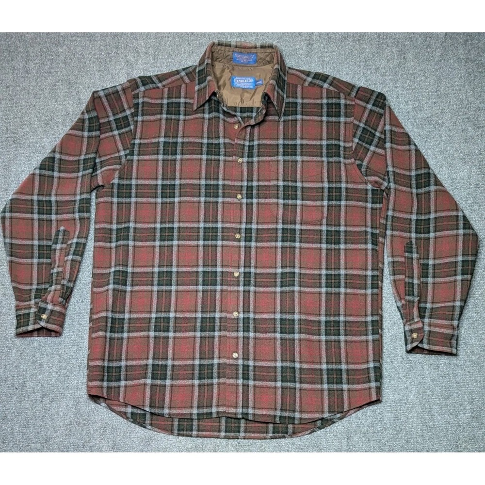 Vintage Pendleton 100% Wool Long‎ Sleeve Flannel Button Down Men's Large Long
